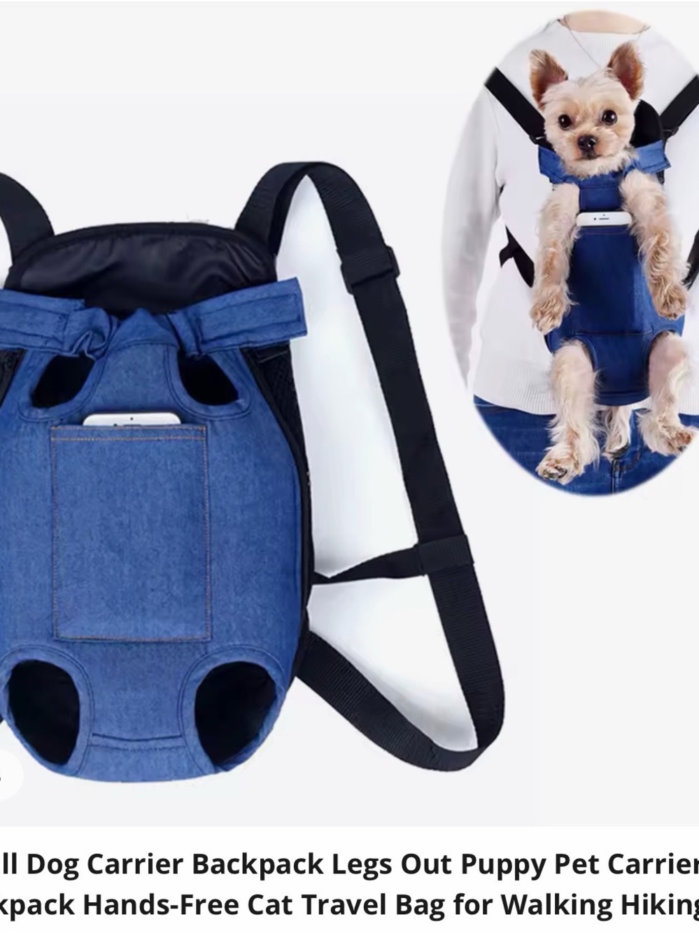 Denim Blue Dog Carrier Backpack - Comfortable Hands-Free Travel Carrier